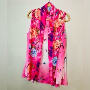 Sheer cardigan vest pink and white with butterflies one size fits most (109)